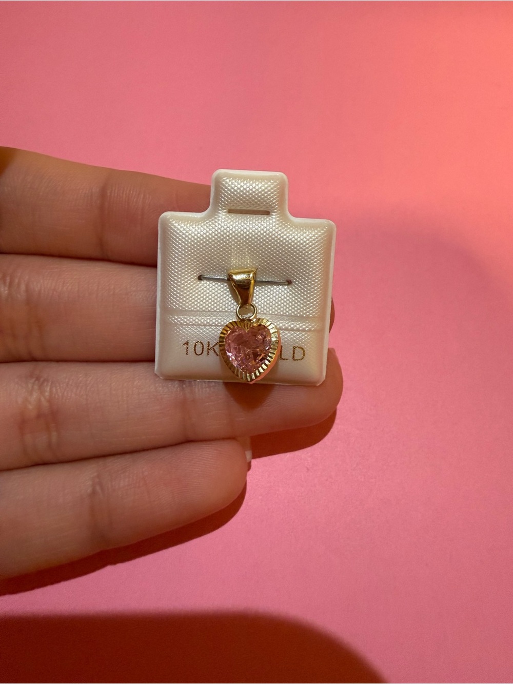 10K Gold Heart Pendant with Pink cz